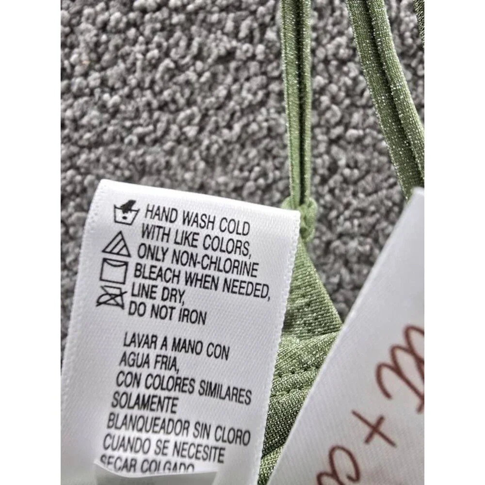 Salt + Cove Solid Lurex Twist-Front Bralette Bikini Women's XL Olive Hook Back